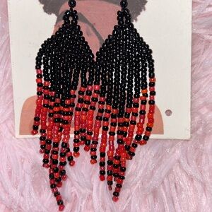 Black & Red Beaded Fringe Earrings | Bold Statement Earrings